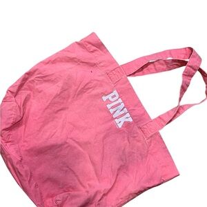 PINK Victoria's Secret Pink Canvas Tote with White Logo